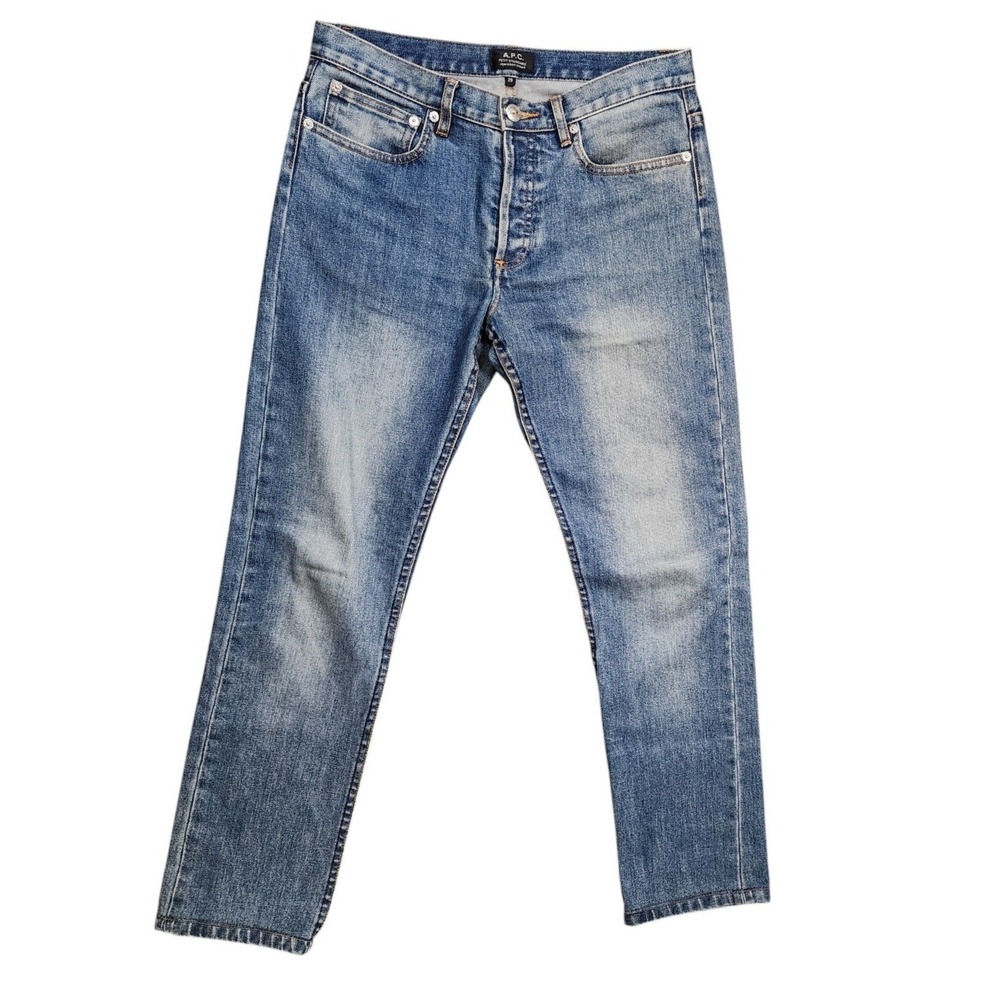 APC Petit Standard Jeans 29 Straight Leg Blue Indigo Stretch Denim Mens
